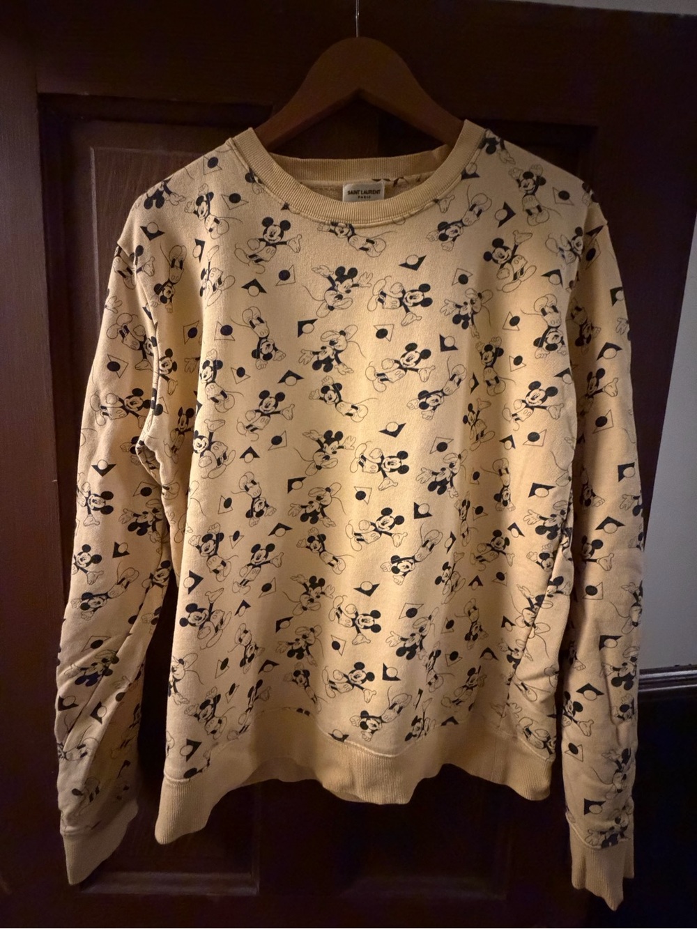 Saint Laurent Beige Crewneck Sweatshirt with Black Mickey Print
